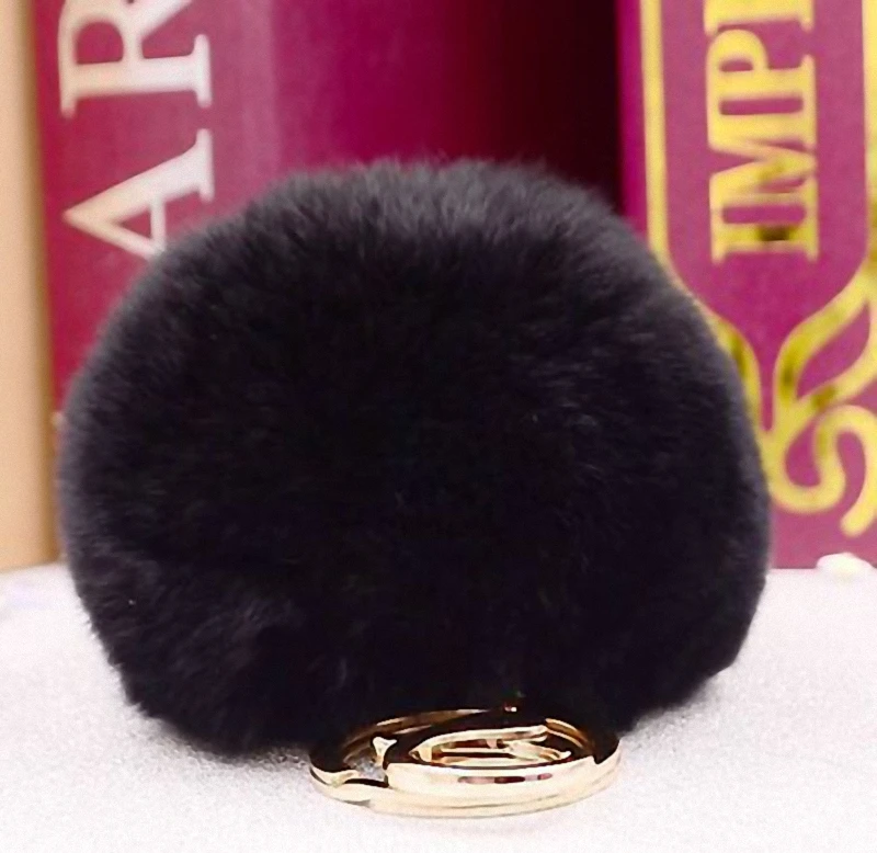 

Fluffy 11 colors Rabbit Fur Pompom 8CM For Bags&Cars Charm Real Natural Fur Balls Genuine Fur Pom Poms Key Chain Fo-K005-black