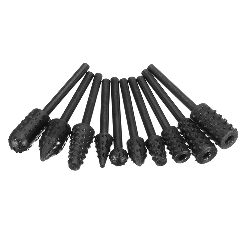 Drillpro 10Pcs 3mm Shank Rotary File Drill Bits Rotary File Cutter Rotary Rasp Set Woodworking Tool