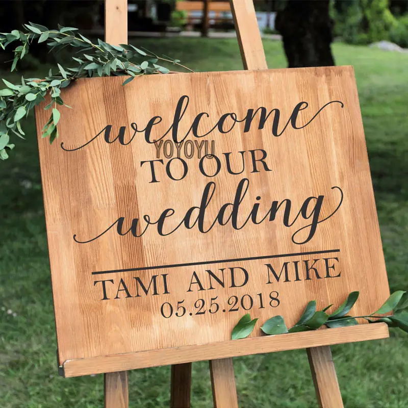 YOYOYU Welcome to Our Wedding Mural Simple Custom Name Date Sticker Wall Decal For Wood Chalkboard Mirrors ZW398 | Дом и сад