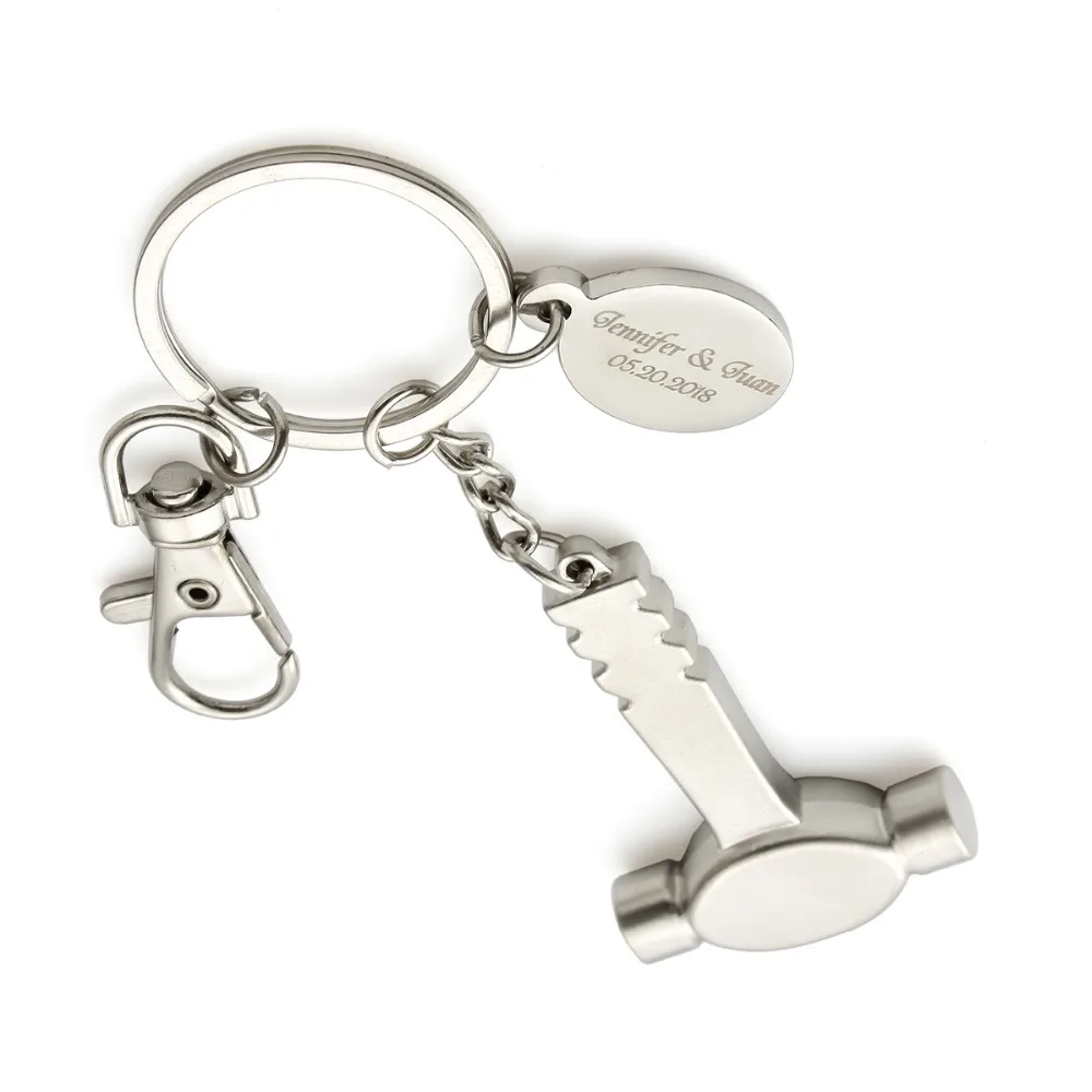 50Pcs Personalized Wedding Party Gift With Box,Silver Keychain Keyring