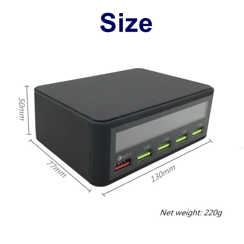 Сетевое зарядное устройство Tongdaytech с 5 USB портами и ЖК дисплеем QC 3 0|Зарядные