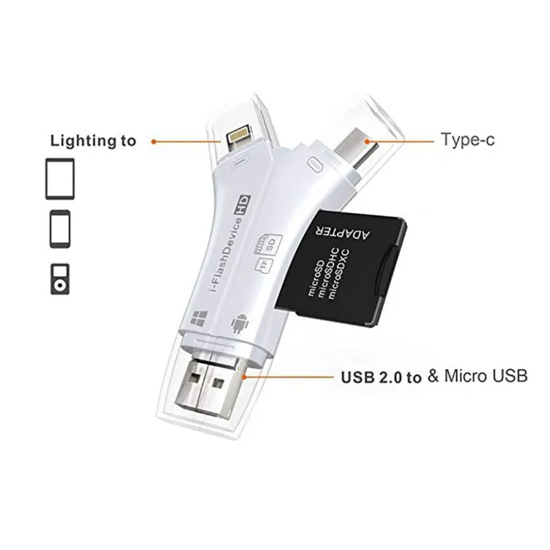 Все в одном SD/TF карта просмотра для IOS iPhone Ipad Android системы телефонов Laptap ПК с Lightning/usb type C/Micro USB2.0 OTG порт