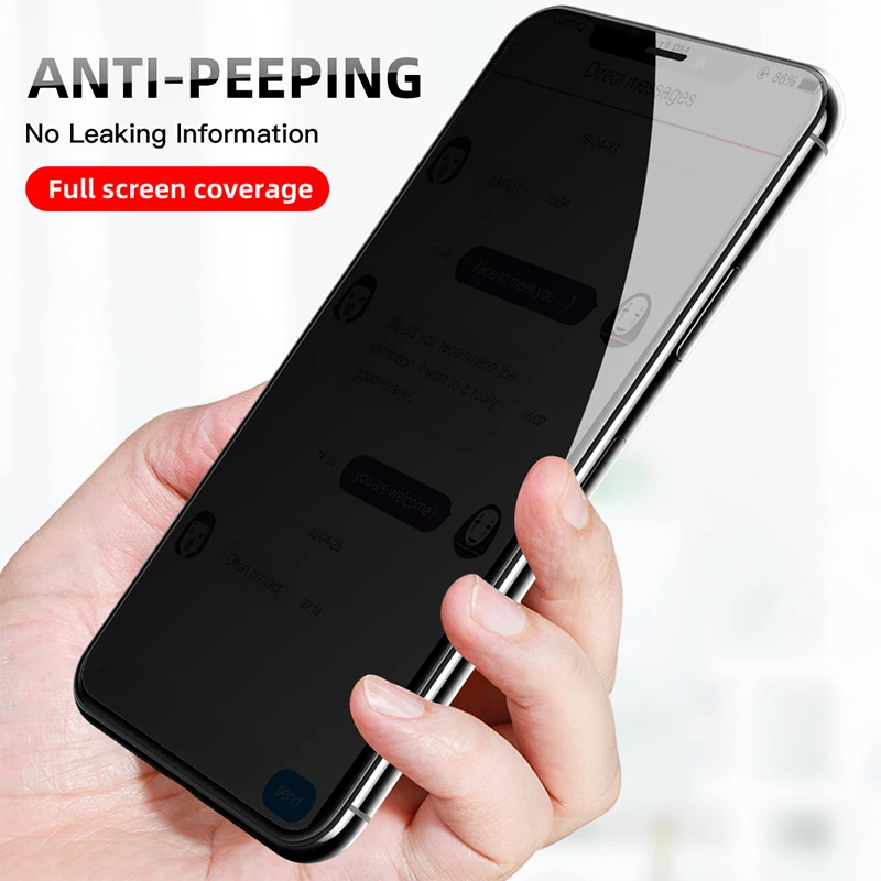 

Carbon fiber anti-peep Tempered Screen Protector Glass For iPhone XS X XS Max XR Curved Edge Protective For iPhone 7 8 6 6S Plus