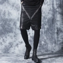 Мужские брюки в стиле панк из двух частей, повседневные брюки с заклепками, сшитые локомотивные кожаные брюки, мужские свободные штаны-шаровары