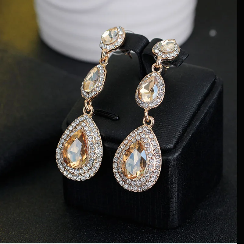TREAZY Luxury Champagne Crystal Earrings Gold Color Jewelry Fashion Female Bricons Wedding Long Big Drop Earrings For Women dangle earrings drop earrings long earrings golden earrings crystal earrings