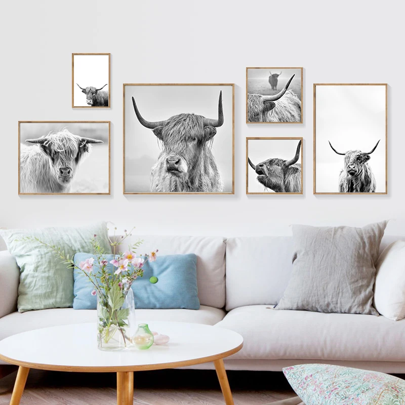Black White Animals Art Canvas Painting Prints Yak Poster Wall Picture For Living Room Modern Home Decor Unframed YX035 | Дом и сад