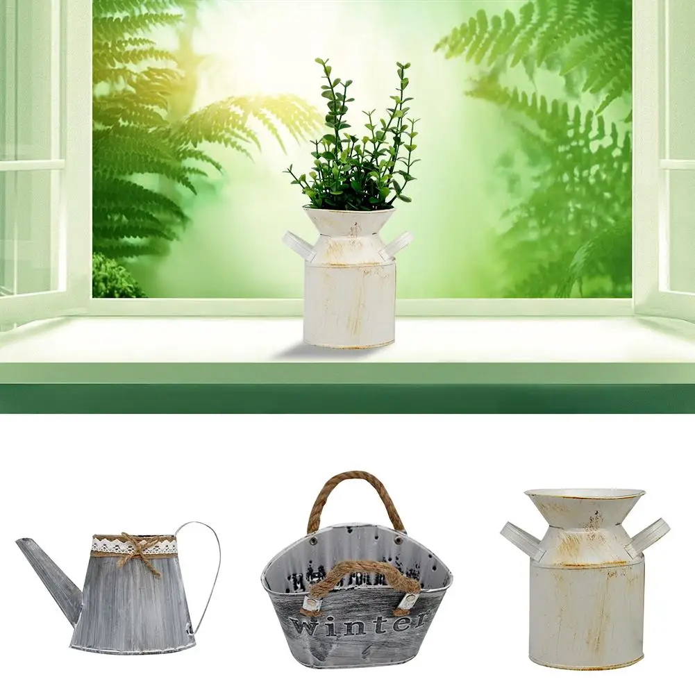 

Innovative Modern Iron Flower Bucket Restaurant Iron Storage Barrel Simulated Flower Pot Succulent Plant Iron Barrel Bonsai Pot