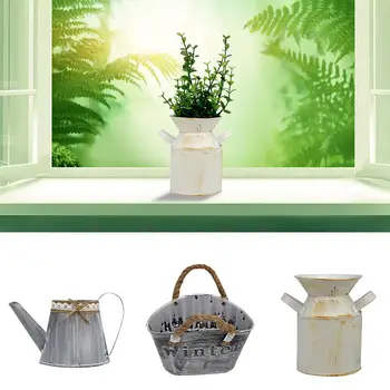

Innovative Modern Iron Flower Bucket Restaurant Iron Storage Barrel Simulated Flower Pot Succulent Plant Iron Barrel Bonsai Pot