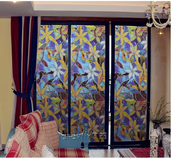 

High Privacy European Orchrd Stained Decorative Frosted Static Cling Window Film Stained Glass Film Glass Sticker 300*28-90CM/PC