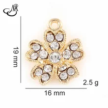 50pcs/lot Fashion Gold Dangle Charms Crystal Flower Charms Pendant for Jewelry Making Bracelet FA544