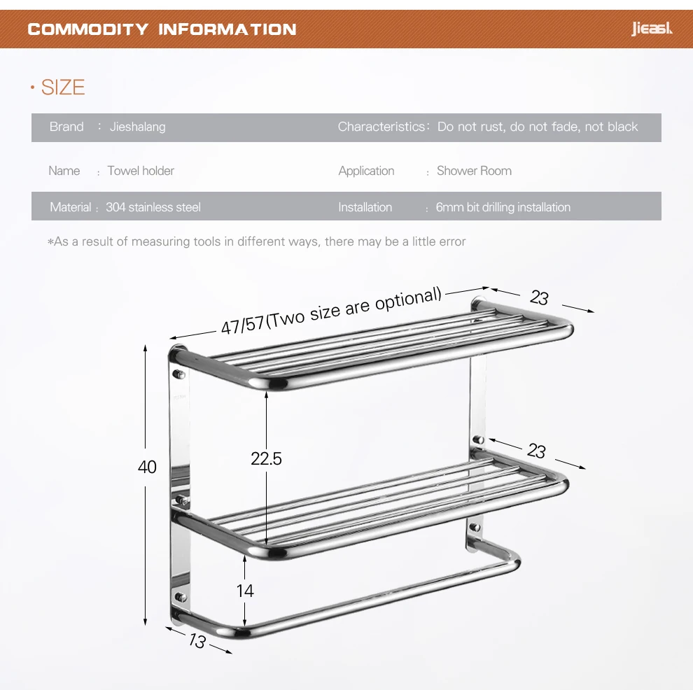 SUS304 Нержавеющая сталь Ванная Комната Полка для полотенец Настенный ...