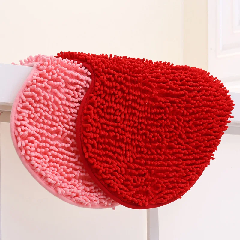 50*60cm Heart-shaped Fluffy Red Bedroom Mats Chenille Doormat Non-slip Rug Bathroom Mats Pink Home Decor Free Shipping