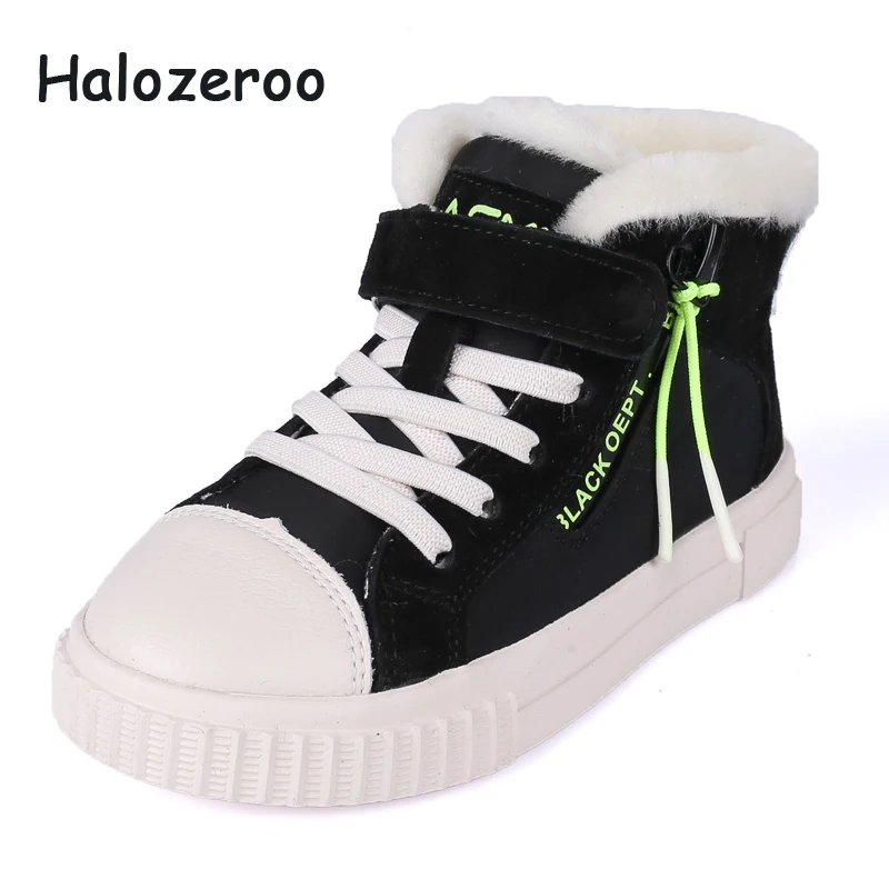 

New Winter Baby Girl High Top Sneakers Children Genuine Leather Sport Sneakers Kid Warm Casual Shoes Boy Black Soft Shoe Trainer