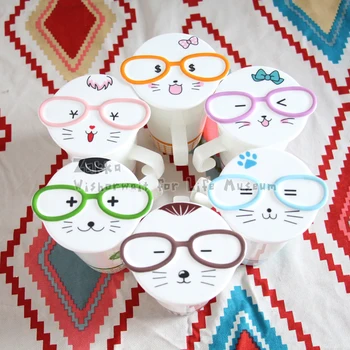

1 piece ceramic breakfast cups New KEYAMA Cute Cats pattern ceramic mugs with ceramic lids Office coffee cups Drinkware gifts