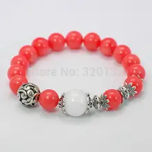 7.5 дюйм(ов) розовый коралл, Натуральный белый tridacna, Тибетский серебряный стретч серебряный крюк 2 шт. браслеты