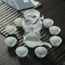 11 шт/лот синий и белый фарфор автоматический Teaware офис Tieguanyin Teacup ярмарка грибообразное основание каменная мельница сервиз Gaiwan свадебные подарки