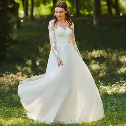 Eightale цвета слоновой кости свадебное платье со шлейфом шеи на молнии линия свадебное с длинными рукавами кружевное элегантное открытый и