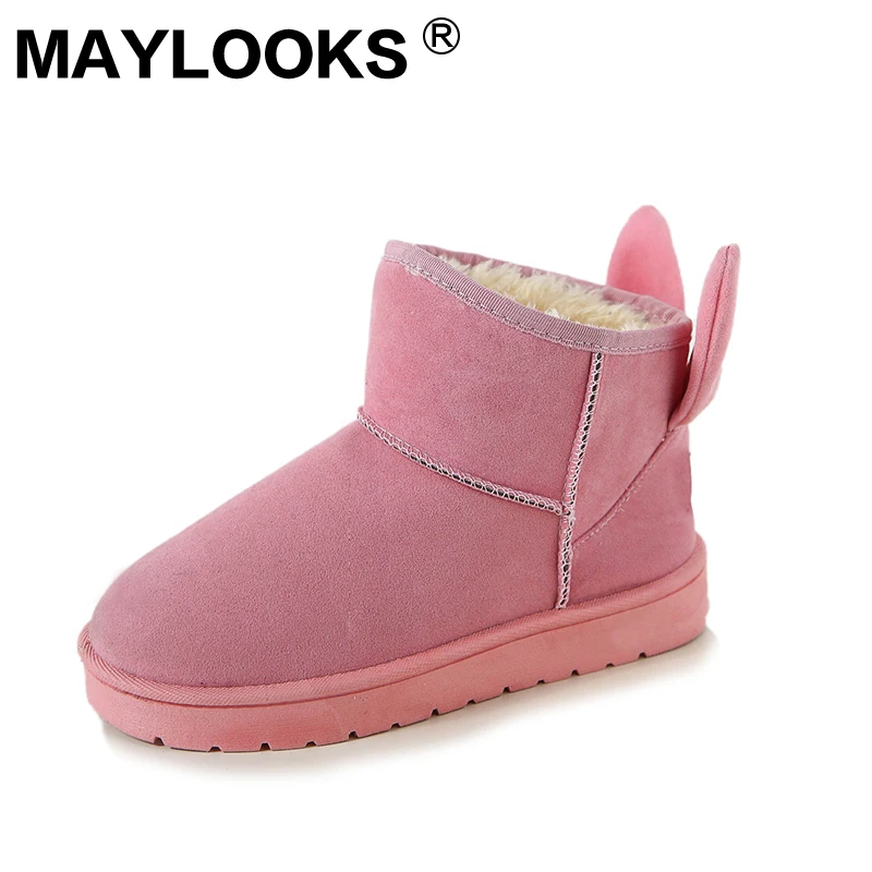 

Woman Snow Boots Shoes Suede Winter Rabbit Ears High-state Warm Thickened Liner Fur Non-slip Rubber-based Laces 3 Colors A2