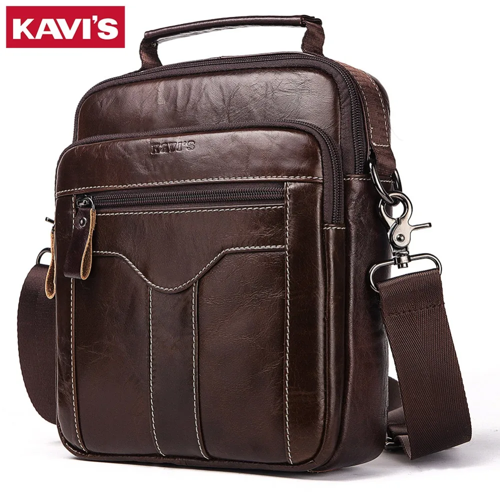 Beste KAVIS Messenger Bag Kleine Mode Mannen Echt Leer Schoudertassen Bedrijf Crossbody Toevallige Tas Beroemde Merk Sling Sac Pocket