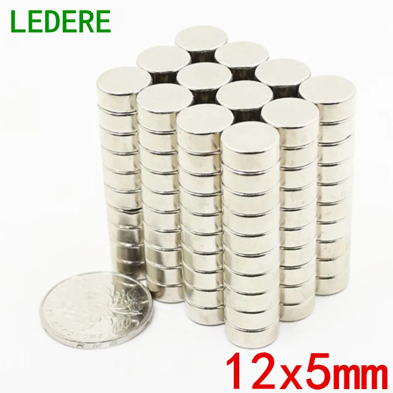 LEDERE 50 шт./лот 12 мм x 5 12x5 диск Круглый цилиндр Редкоземельные неодимовые магниты 12*5