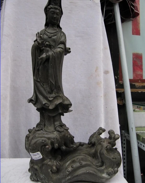 

S1623 China Pure Copper bronze Huang Yang Kwan-yin Guan yin Bodhisattva Buddha Statue D0318