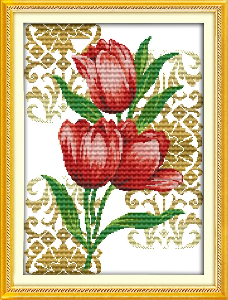 

Joy Sunday The beautiful Tulips (7) DMC Counted Chinese Cross Stitch Kits printed Cross-stitch set Embroidery Needlework