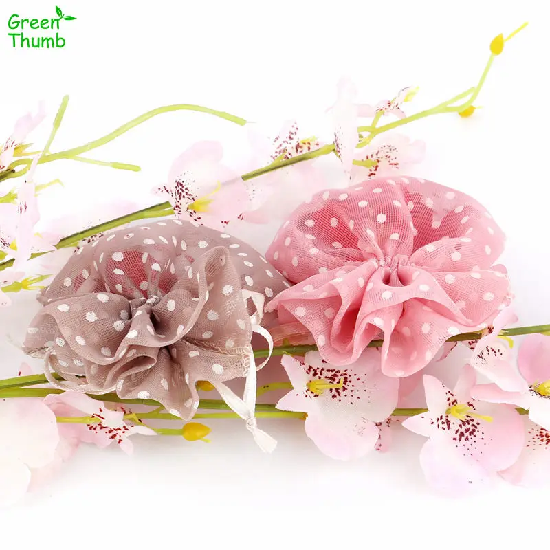 

7pcs 14x13 cm Colored Dot Radish Shape Mesh Bags Candy Drawstring Gift Bag Pearl Yarn Bag Festival Party Christmas Decoration