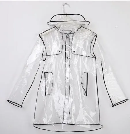 Black side PVC Transparent Raincoat Men And Women Poncho Raincoat Kids Long Coat Raincoat Travel raincoat
