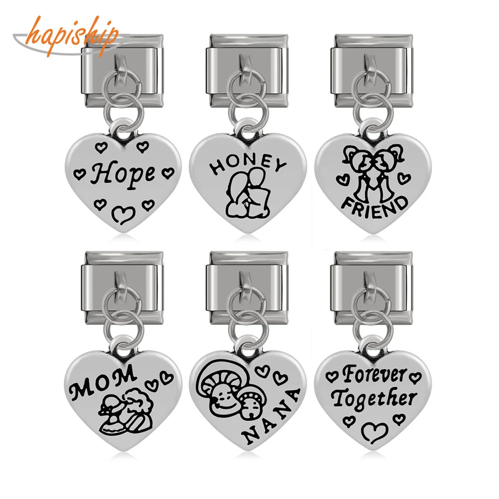 

Hapiship Italian Charm Stainless Steel Heart I Love You Nana Best Mum Honey Original Daisy Fit 9mm Bracelet Jewelry Making DJ183