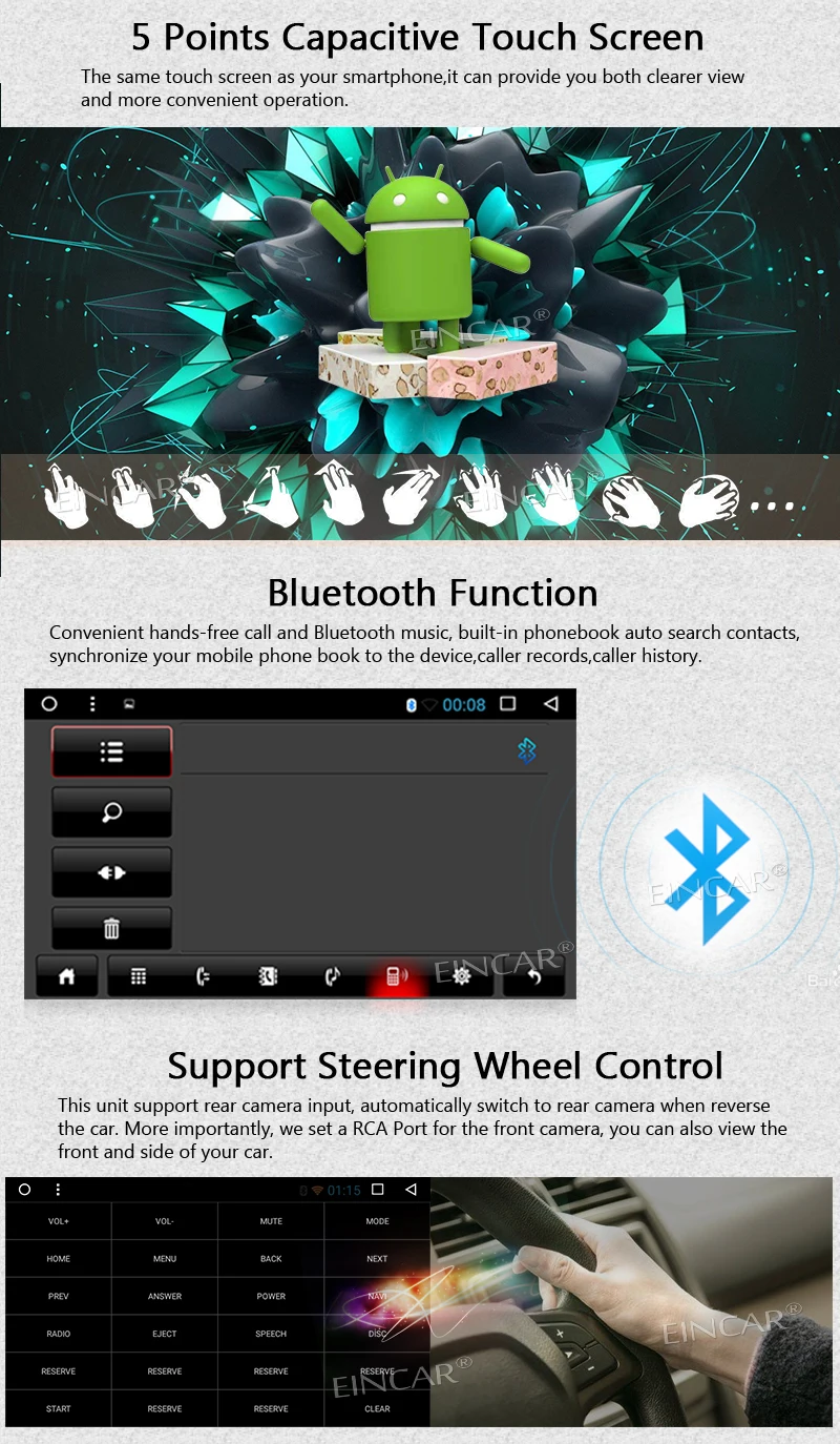 Top Eincar Android 7.1 Double Din Car DVD Player Stereo GPS Navigation Head Unit Autoradio Video 3G 4G WIFI Bluetooth OBD2 Mirror 4