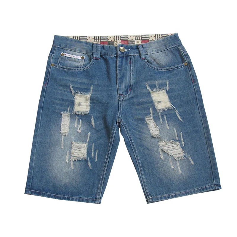 

New Fashion Hip Hop Men's Denim Shorts Pants Summer Ripped Shorts Jeans Hole Slim Destroyed Knee Length Male Shorts Jeans