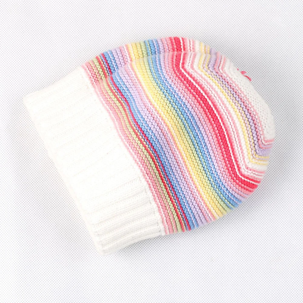 Girl Kids Beanie Winter Knit Hat Warm Cotton Brim Stripe Toddler Casual Outdoor Skiing  Accessory (6)