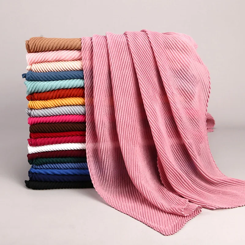 

1 PC Women Soft Solid Color Cotton and Linen Scarves 2019 New Fashion Pleated Scarf Big Hijabs Muslim Headscarves 80*180cm