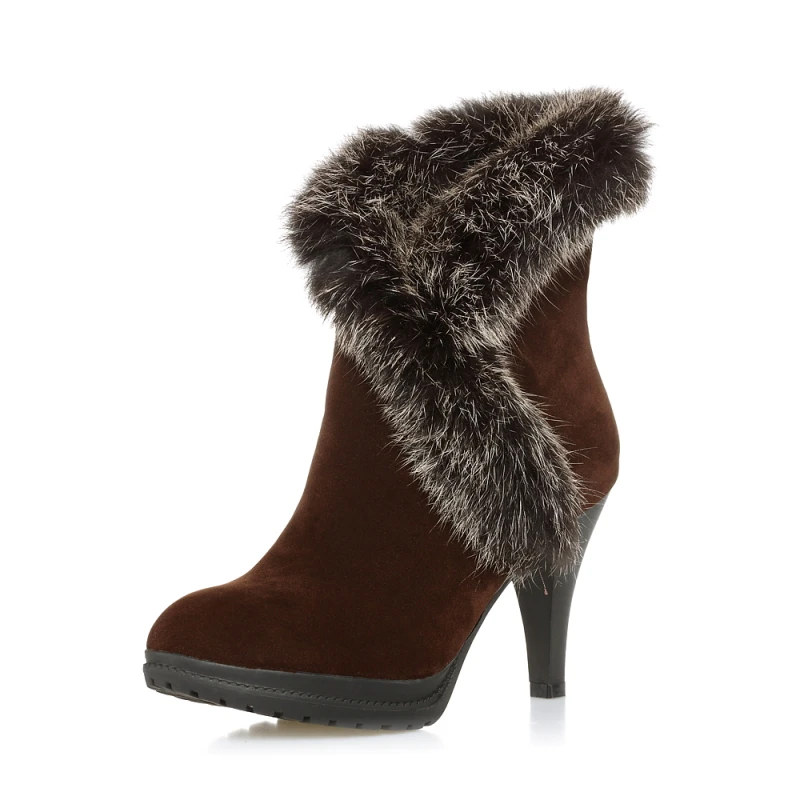 Fashion Lady Women Ankle Boots Rabbit Fur Upper Decoration Prom Party Wedding Shoes High Heels Platform Spring Autumn | Обувь