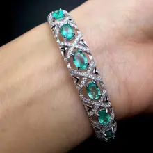 Отличающаяся хорошей устойчивостью натуральный 4*6 мм колумбийский изумруд s925 стерлингового серебра браслеты полые Ювелирные украшения для женщин вечерние натуральный зеленый драгоценный камень