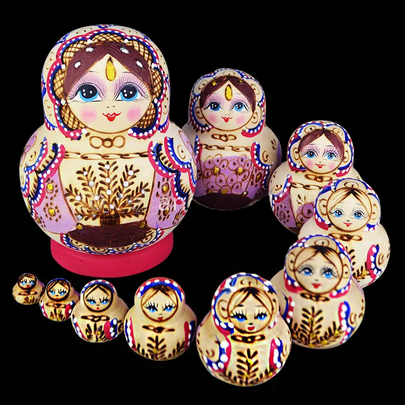 

10pcs Wooden Russian Hand Painted Nesting Dolls Babushka Matryoshka Gift 998