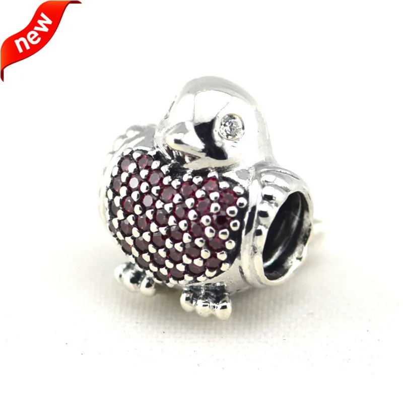 

Beads Charms Original Fits Pandora Bracelets Genuine 925 Sterling Silver Red Robin Fashion Charm Beads for Jewelry Making