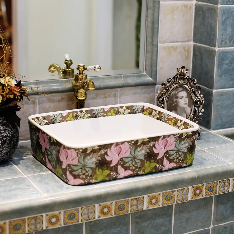 Porcelain Bathroom ceramic counter top sink Rectangular wash basin