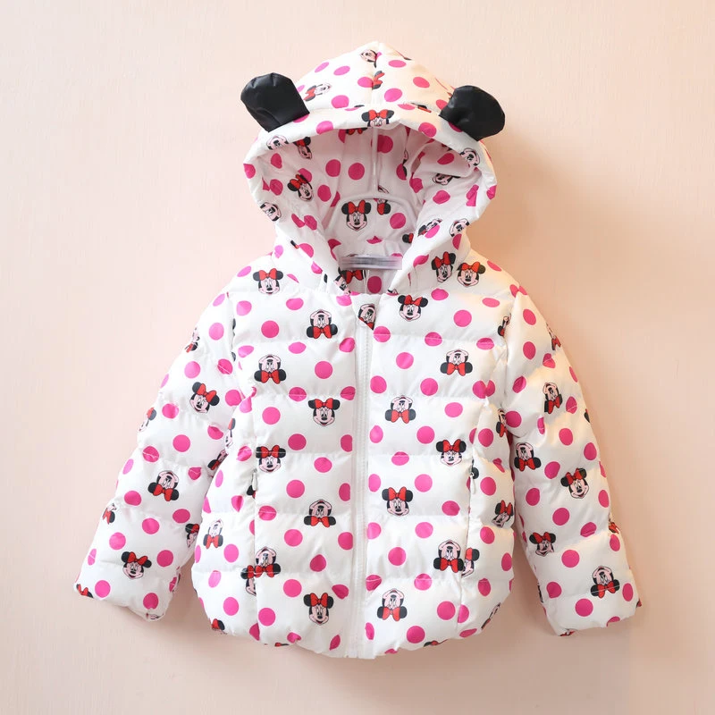 

Cute Girls Dot Cartoon Hooded Coat Jacket 2016 Winter Kids Children Baby Warm Cotton Parka