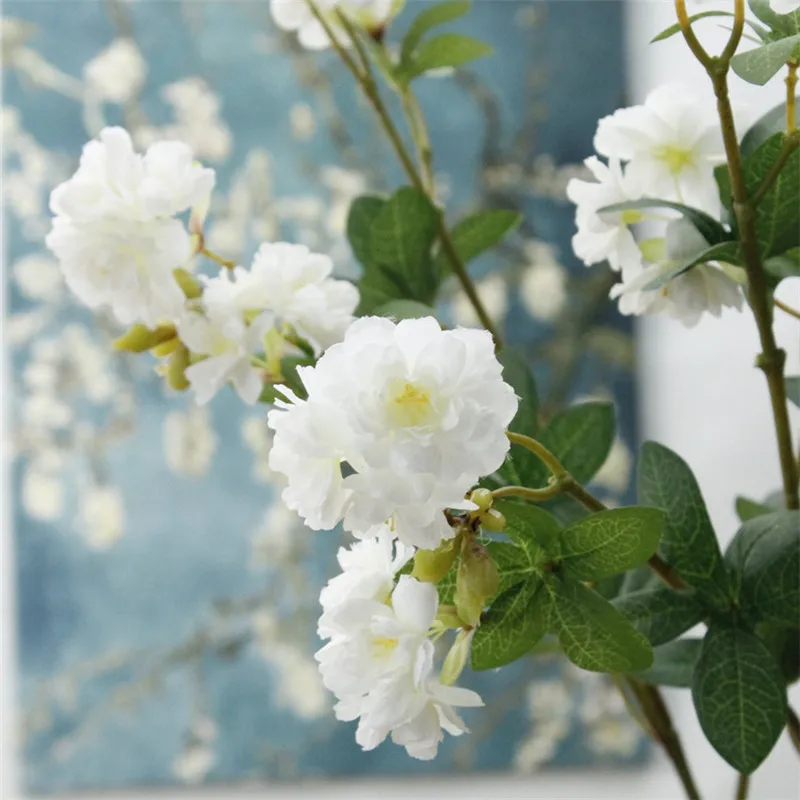 Flone 3 Branch Artificial Cherry Simulation With Leaf Cherry Flower Fake Flower Wedding Home Party Office Decor Floral Art  (2)