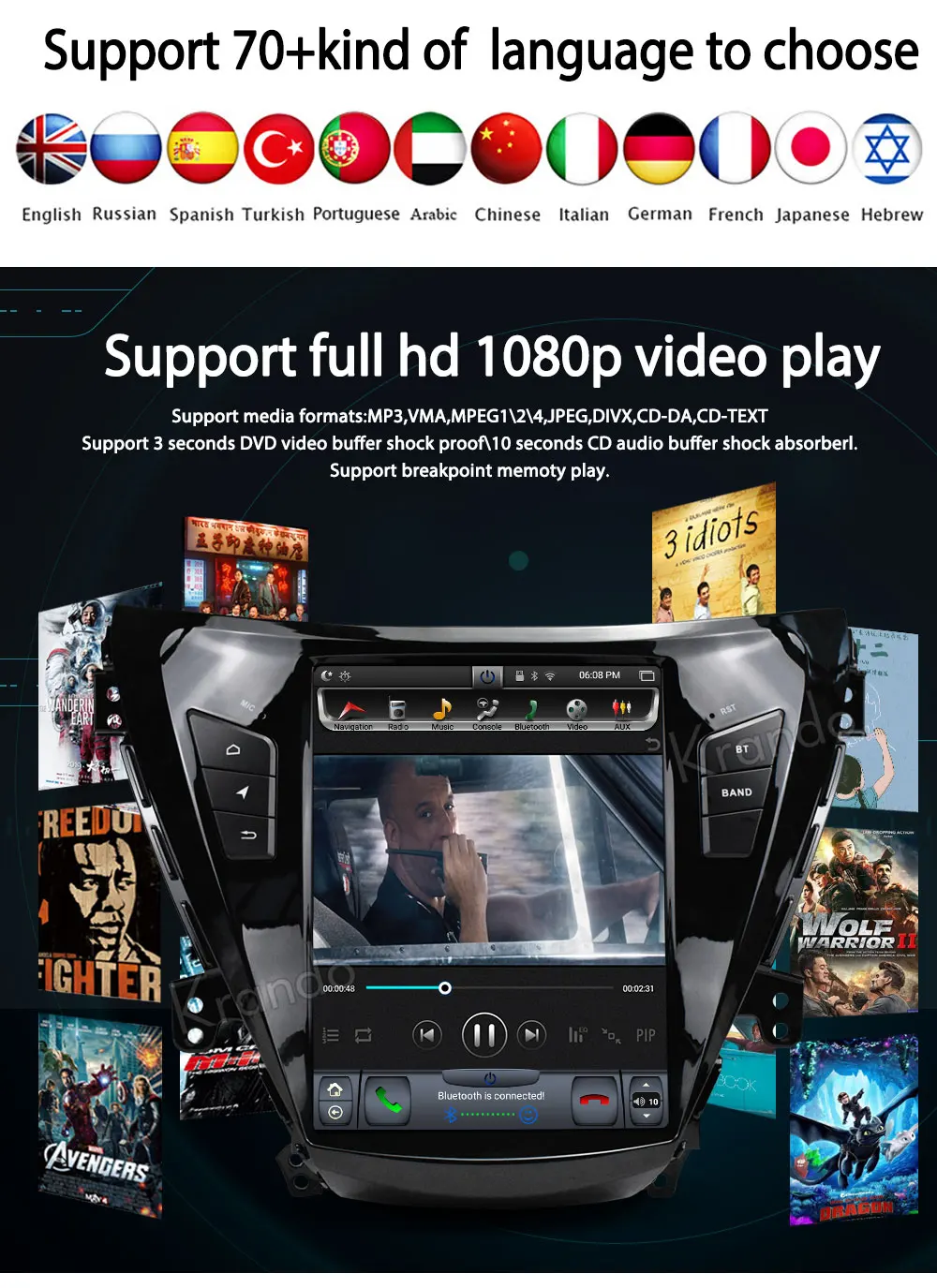 Clearance Krando Android 8.1 10.4" Tesla Vertical car dvd audio player For Hyundai Elantra 2011-2013 gps navigation multimedia play store 7