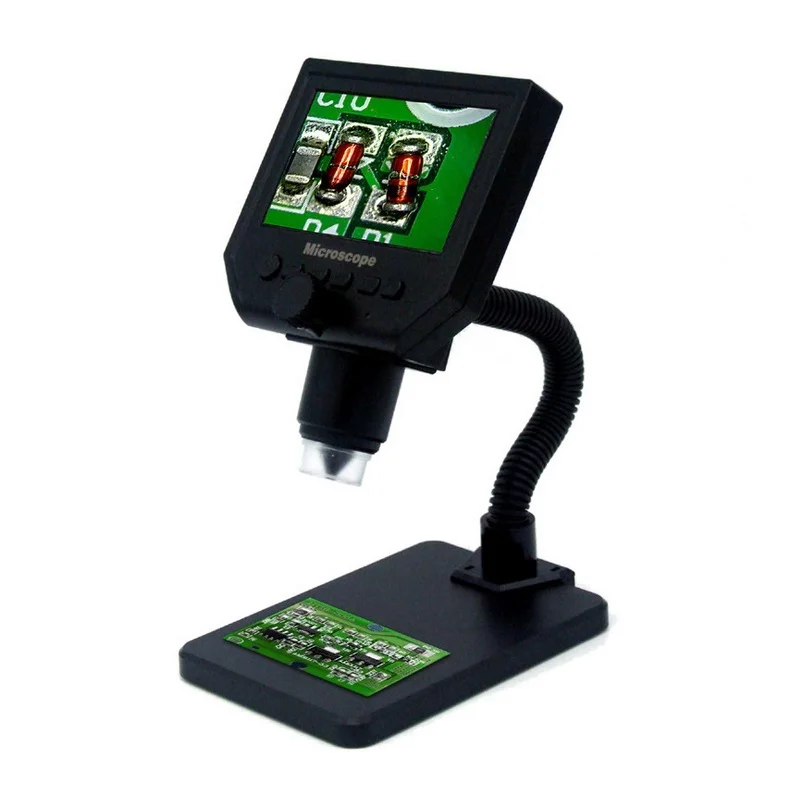 

HD 3.6MP 1-600X Zoom Video Digital Microscope Height Adjustable Elbow Bracket Stand 4.3 inch LCD Display for QC PBC Inspection