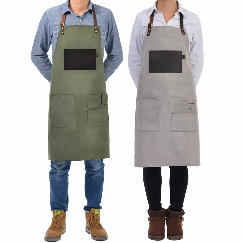 VEEYOO Waxed Canvas Utility Apron Heavy Duty with Pockets, Adjustable