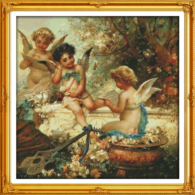 Cherubs in the garden Счетный 11CT напечатанный 14CT Набор для вышивки крестом DMC DIY Китайский