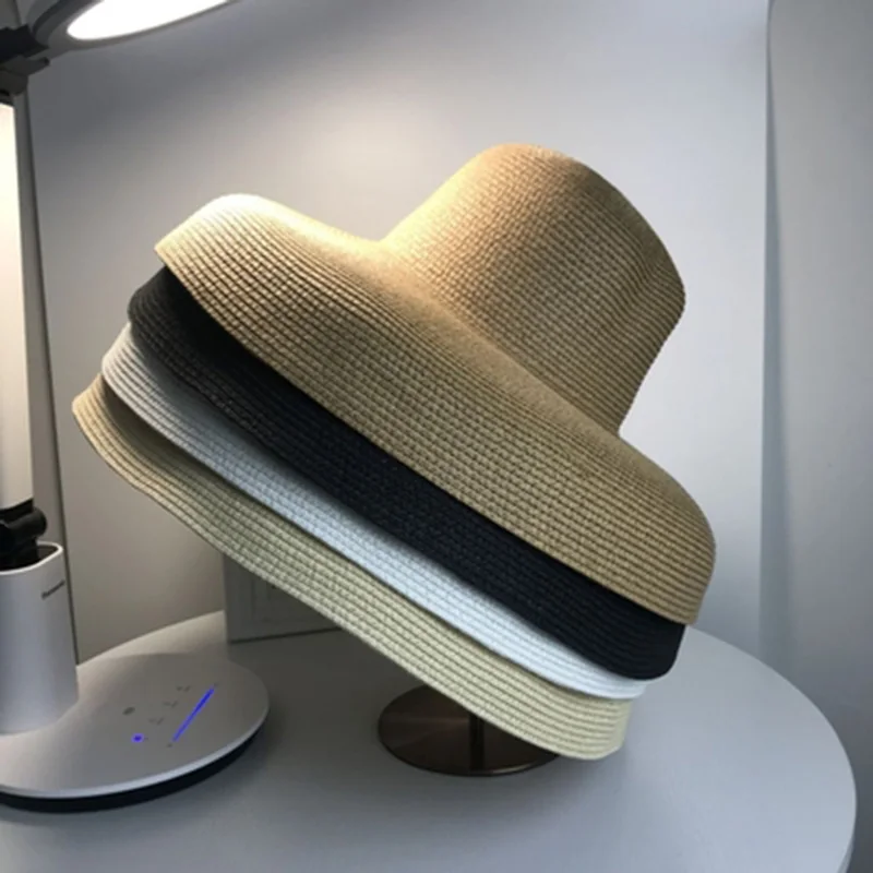 

Women Sun Hat Wide Brim Summer Straw Hat New Hepburn Natural Black fashion Foldable Beach Boater Hat Cap Kentucky Derby Hats