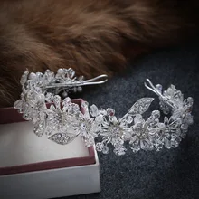 Dower me Silver Flower Rhinestone Wedding Hair Crown Handmade Bridal Crystal Headband Headpiece