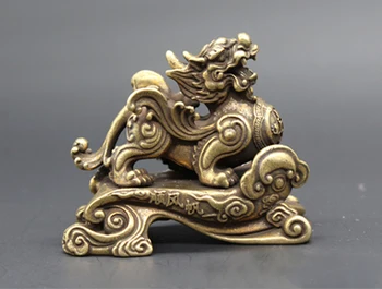 

(mini) Delicate Old-style Brass Decorative Lifelike Ancient Chinese Mythical Auspicious Beast Kylin Statue