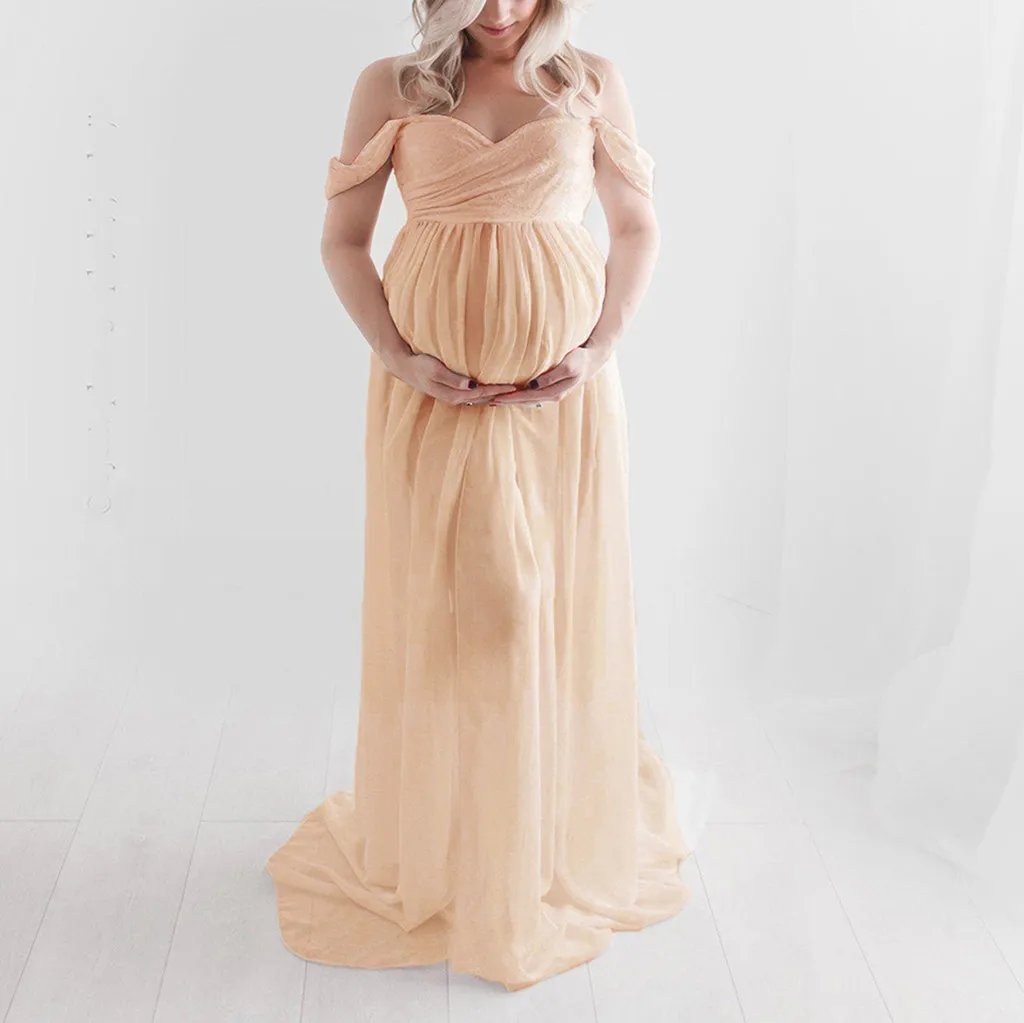 

Women pregnancy dress Off Shoulder maternity dresses photography props Sexy Ruffled Nursing Long maxi maternity dress