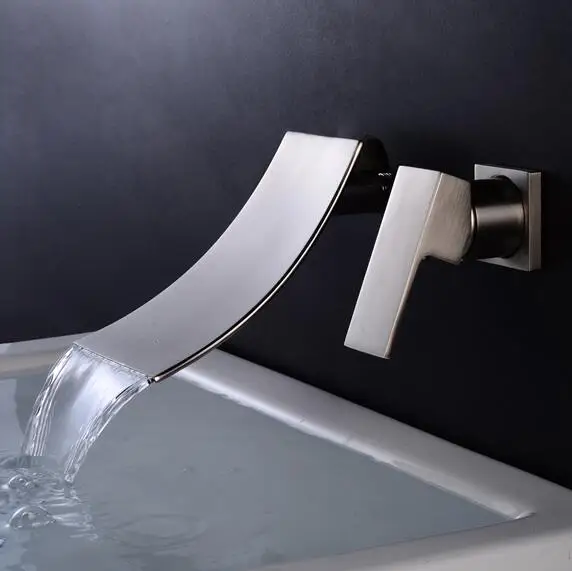 Смеситель для ванны хром/черный латунь настенное крепление; водопад Ванная комната кран большой квадратный носик Однорычажный раковиной смеситель A1007 - Цвет: Nickel