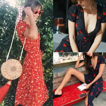 

Women Summer Boho Floral Long Maxi Evening Party Beach Dress Sundress